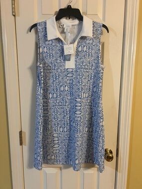 Sigrid Olsen White-Collar Blue Patterned Polo Dress